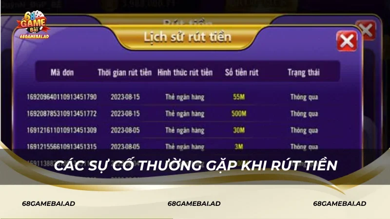 Các sự cố thường gặp khi rút tiền